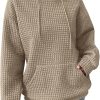 SHEWIN Womens Hoodies Casual Long Sleeve Drawstring Waffle Pullover Tops Loose Hooded Sweatshirt with Pocket