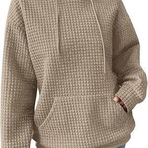 SHEWIN Womens Hoodies Casual Long Sleeve Drawstring Waffle Pullover Tops Loose Hooded Sweatshirt with Pocket